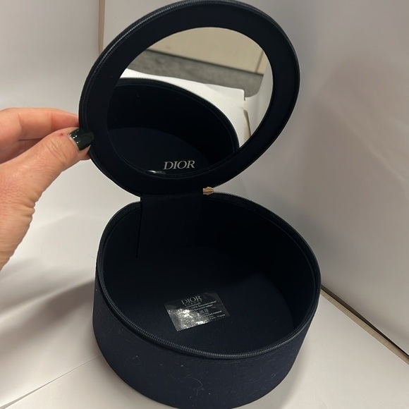 Dior Christian Dior Large Round Dark Navy Zip Around Makeup Train Case - New - Picture 2 of 5